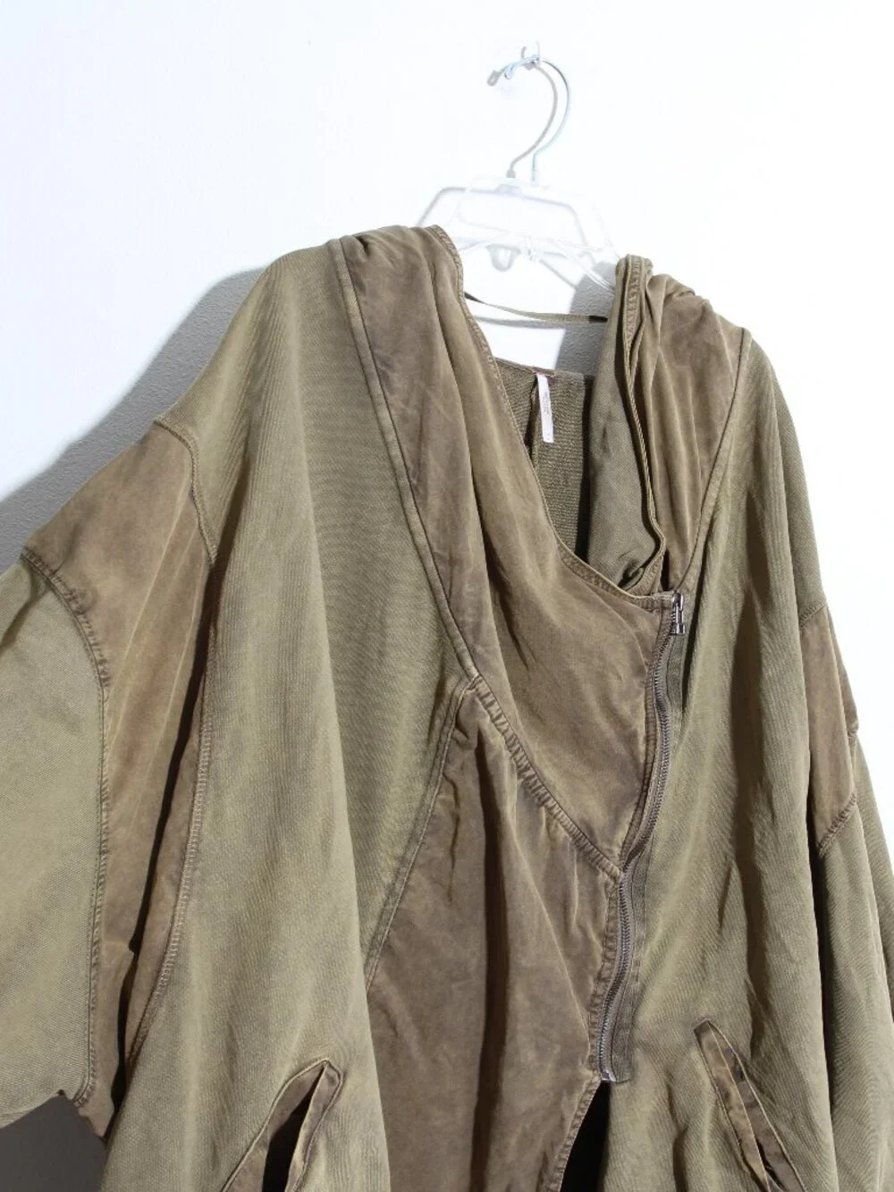 Free People C'mon Hooded Cardigan Jacket Moss Green Cotton Asymmetrical Slouchy